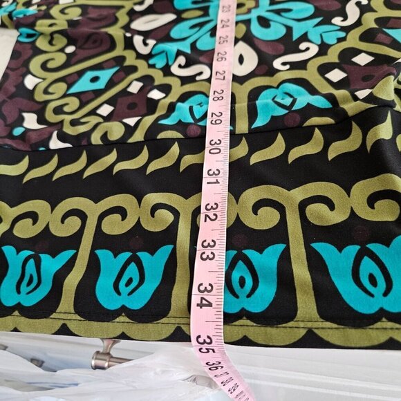 Hale Bob Rhinestone Batwing Sleeves Floral Work Dress Boho Blue Green Medium - Picture 9 of 13